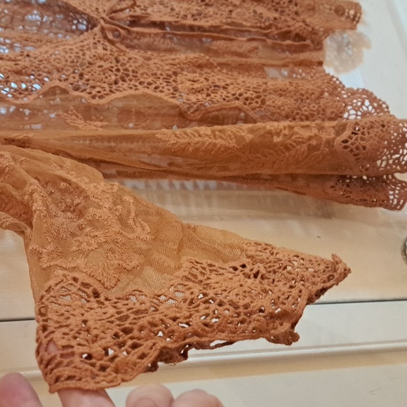 Women's Caramel Brown Lacey, Crochet Like Cardigan/cover. - Picture 4 of 7